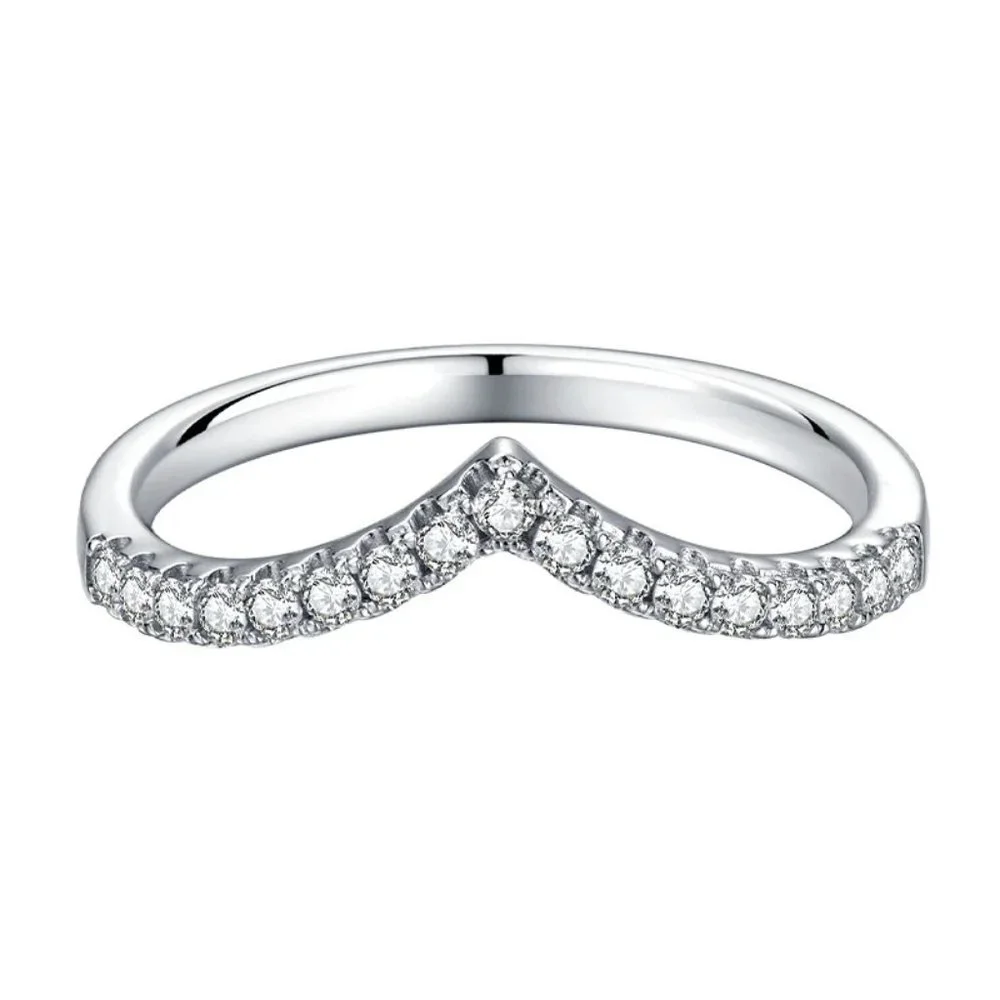 Certified 1.5mm Moissanite Diamond Pave Chevron Half Eternity Band Ring NEW